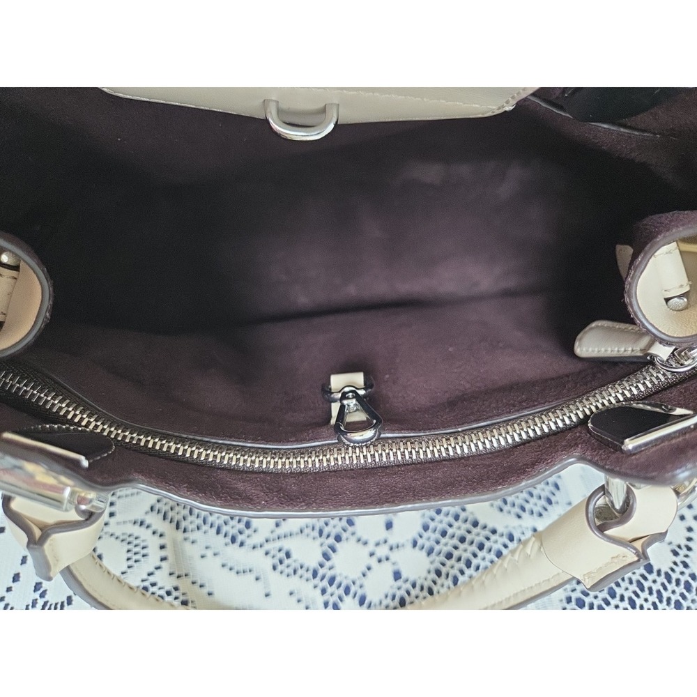 Michael Kors Blakely Hand Bag Snake Taupe Embossed Leather Satchel Expandable - Picture 6 of 13